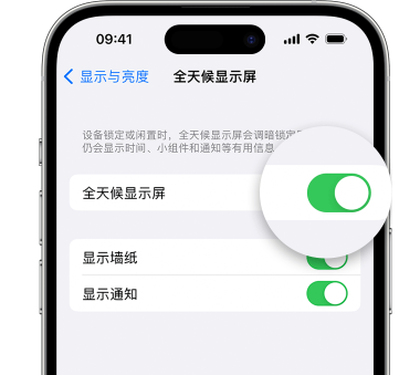 东凤镇苹果15预约维修分享iPhone15如何设置全天候显示屏幕可见 